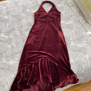 vintage style red velvet halter dress